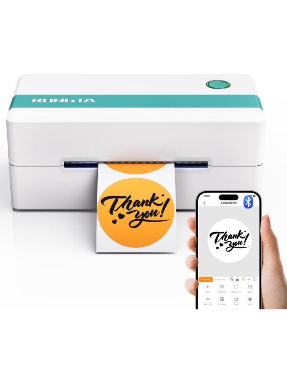 Wireless 4x6 Thermal Label Printer for Shipping & Stickers, Bluetooth Compatible